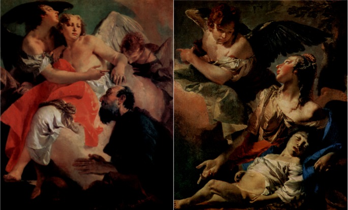 Zwei Werke von Giovanni Battista Tiepolo, die Pendants voneinander sind.