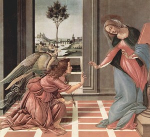 Sandro Botticellis Werk Verkündigung ist ein typisches Beispiel für die Kunst im Quattrocento