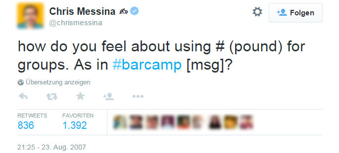 Chris Messina schlägt via Tweet vor, Hashtags zu nutzen