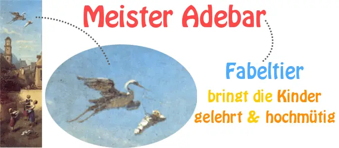 Adebar, der Storch, auf einem Gemälde von Carl Spitzweg