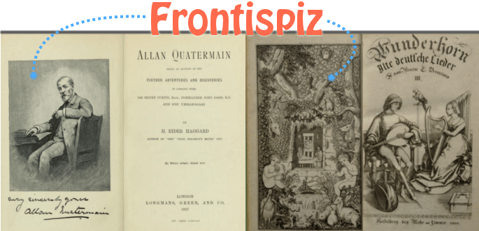 Frontispiz in des Knaben Wunderhorn und einem Werk von Allan Quartermain